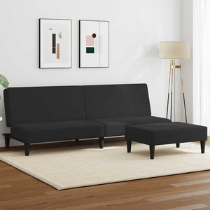 Divano Letto a 2 Posti con Poggiapiedi-Sofa Letto 2 Posti-Daybed Nero in Velluto 655917