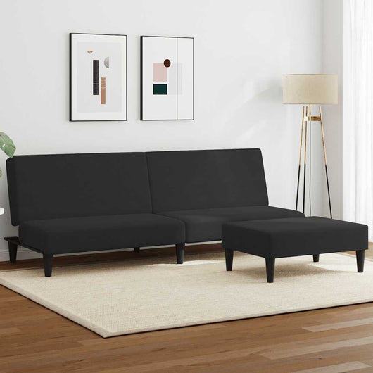 Divano Letto a 2 Posti con Poggiapiedi-Sofa Letto 2 Posti-Daybed Nero in Velluto 655917