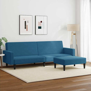 Divano Letto 2 Posti con Poggiapiedi Blu in Velluto 3216235