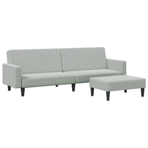 Divano Letto a 2 Posti con Poggiapiedi-Sofa Letto 2 Posti-Daybed Grigio Chiaro in Velluto 345643