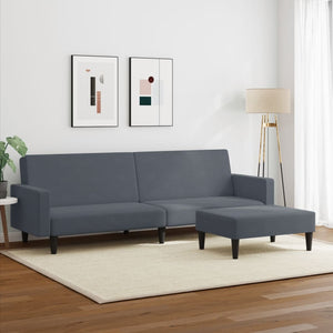Divano Letto 2 Posti con Poggiapiedi-Sofa Letto 2 Posti-Daybed Grigio Scuro in Velluto 822368