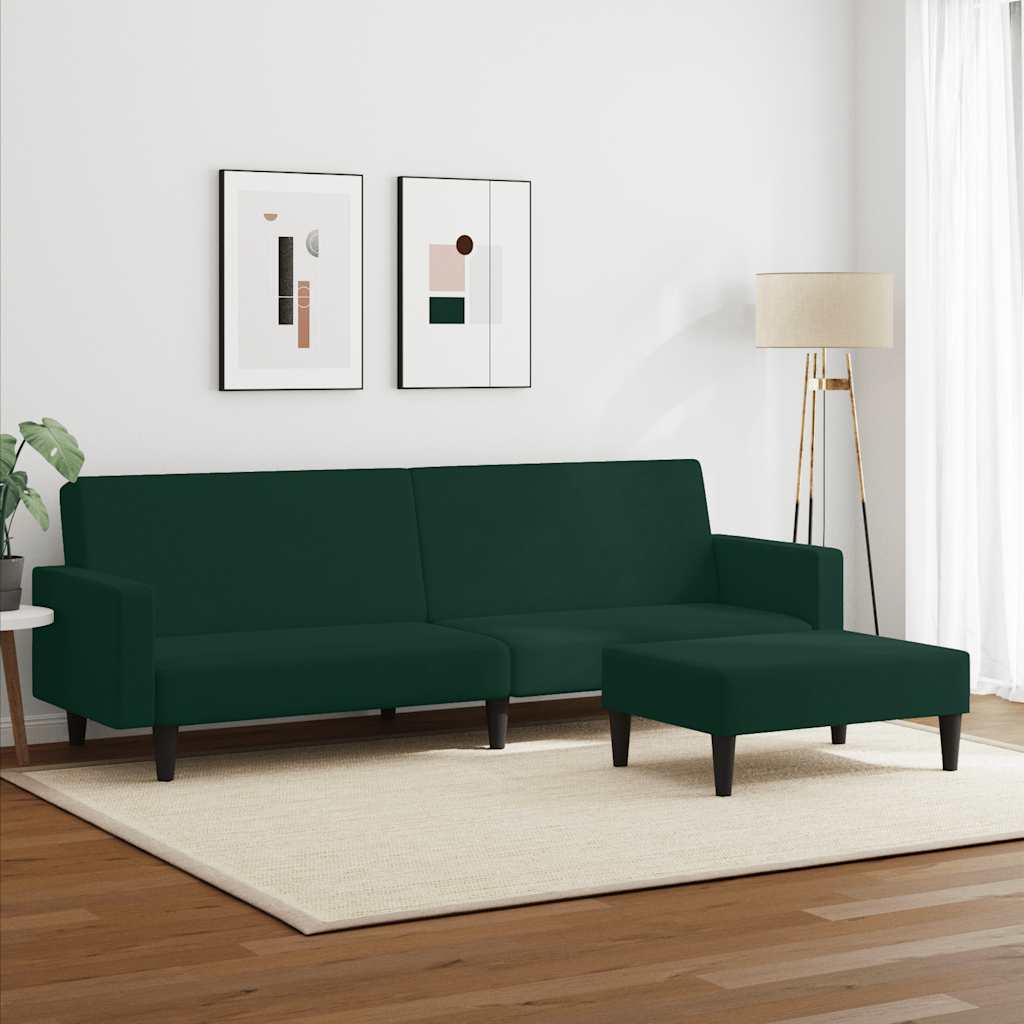 Divano Letto a 2 Posti con Poggiapiedi-Sofa Letto 2 Posti-Daybed Verde Scuro in Velluto 847999