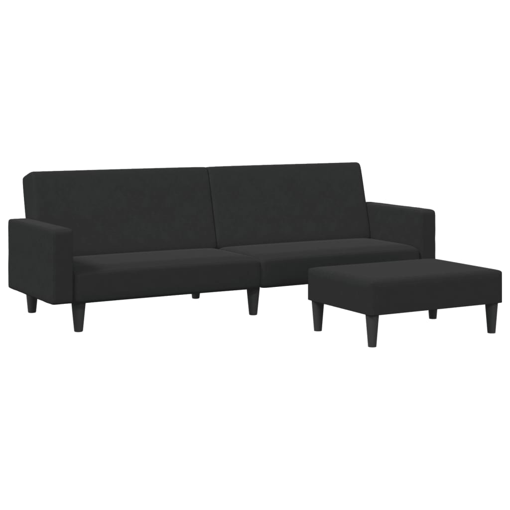 Divano Letto a 2 Posti con Poggiapiedi-Sofa Letto 2 Posti-Daybed Nero in Velluto 357787