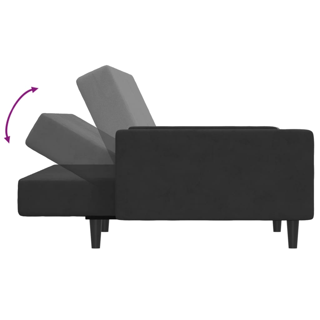 Divano Letto a 2 Posti con Poggiapiedi-Sofa Letto 2 Posti-Daybed Nero in Velluto 357787