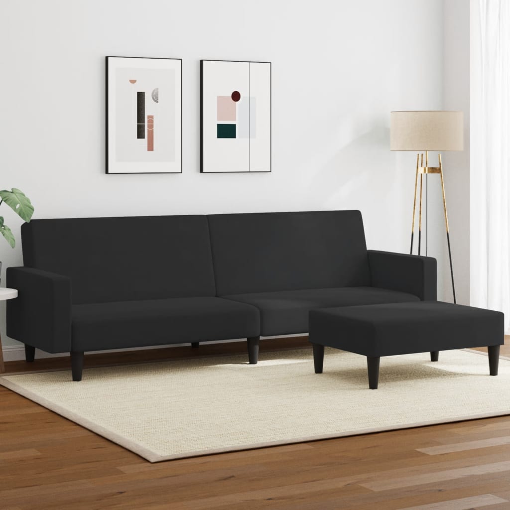 Divano Letto a 2 Posti con Poggiapiedi Nero in Vellutocod mxl 114733