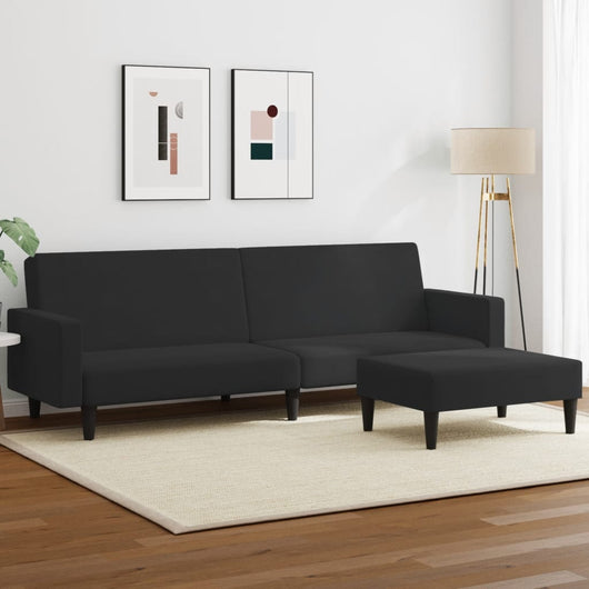 Divano Letto a 2 Posti con Poggiapiedi Nero in Vellutocod mxl 114733