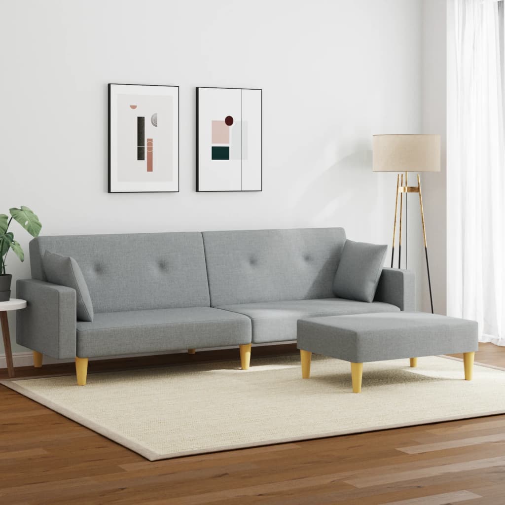 Divano Letto a 2 Posti con Poggiapiedi-Sofa Letto 2 Posti-Daybed Grigio Chiaro in Tessuto 803763