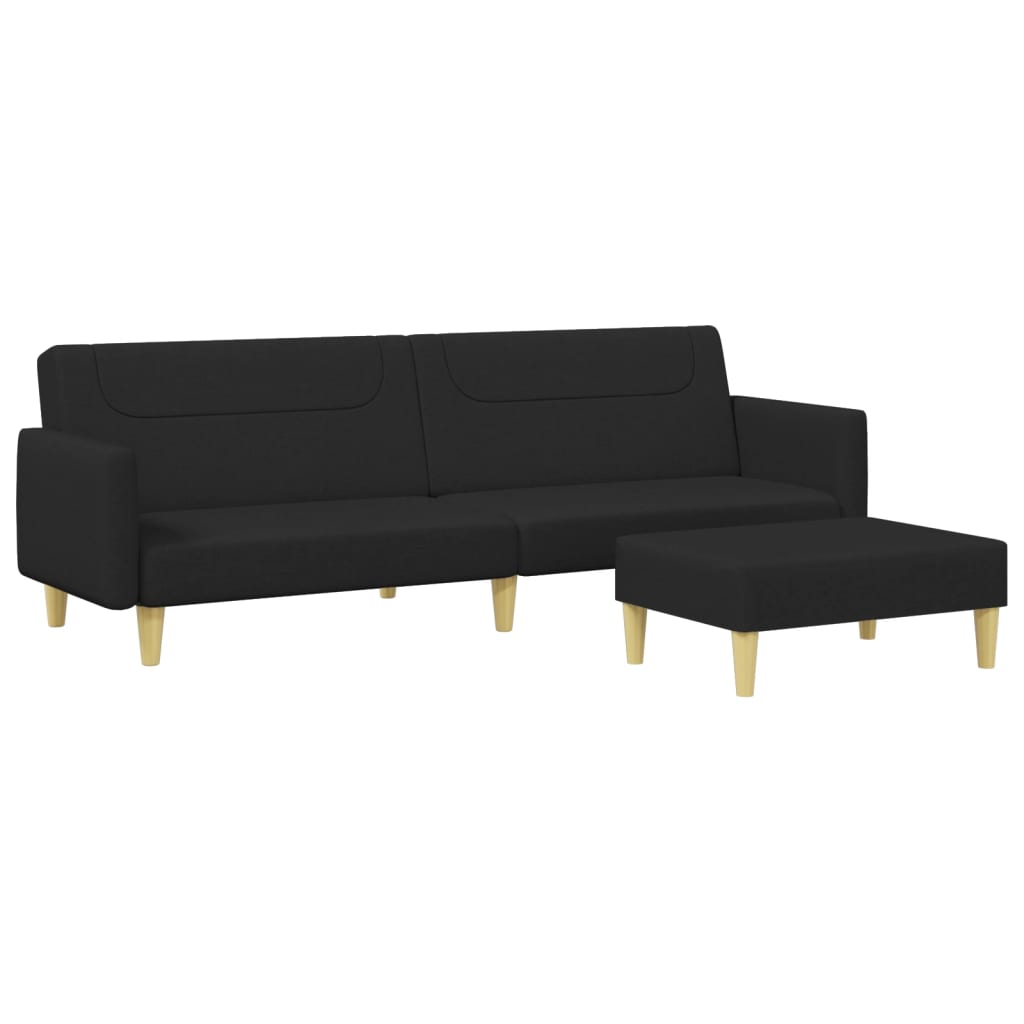 Divano Letto a 2 Posti con Poggiapiedi-Sofa Letto 2 Posti-Daybed Nero in Tessuto 268239