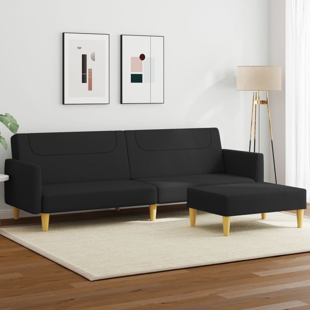 Divano Letto a 2 Posti con Poggiapiedi-Sofa Letto 2 Posti-Daybed Nero in Tessuto 268239