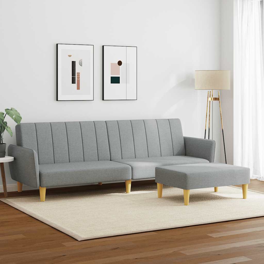 Divano Letto a 2 Posti con Poggiapiedi-Sofa Letto 2 Posti-Daybed Grigio Chiaro in Tessuto 871708
