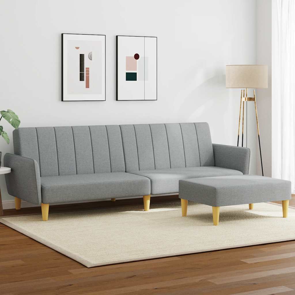 Divano Letto a 2 Posti con Poggiapiedi-Sofa Letto 2 Posti-Daybed Grigio Chiaro in Tessuto 871708