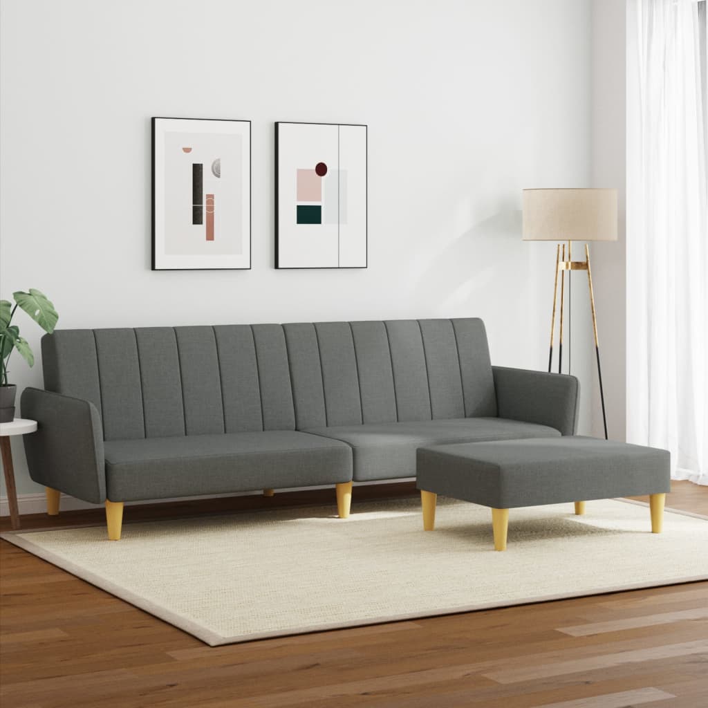 Divano Letto 2 Posti con Poggiapiedi-Sofa Letto 2 Posti-Daybed Grigio Scuro in Tessuto 853607