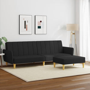 Divano Letto a 2 Posti con Poggiapiedi-Sofa Letto 2 Posti-Daybed Nero in Tessuto 491478