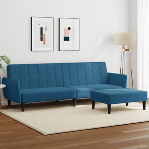 Divano Letto 2 Posti con Poggiapiedi Blu in Velluto 3216249