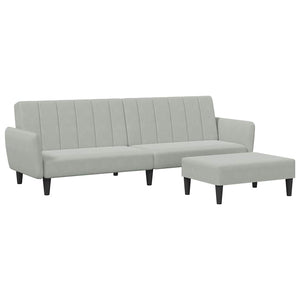 Divano Letto a 2 Posti con Poggiapiedi-Sofa Letto 2 Posti-Daybed Grigio Chiaro in Velluto 973531