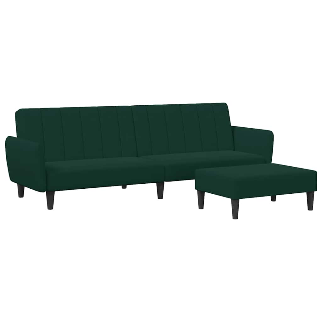 Divano Letto a 2 Posti con Poggiapiedi-Sofa Letto 2 Posti-Daybed Verde Scuro in Velluto 315199
