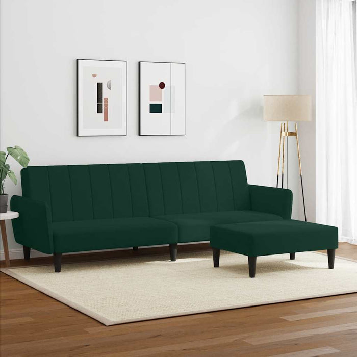 Divano Letto a 2 Posti con Poggiapiedi-Sofa Letto 2 Posti-Daybed Verde Scuro in Velluto 315199