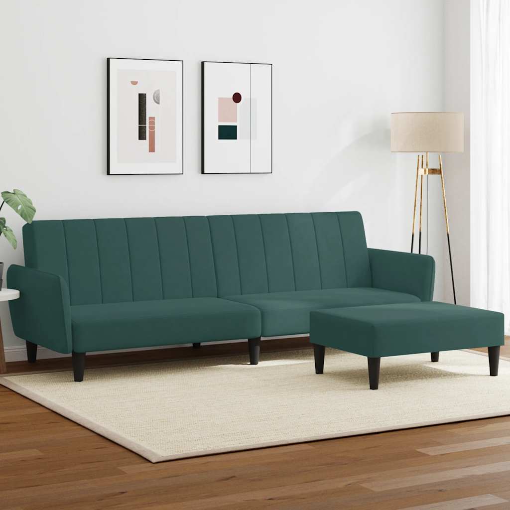 Divano Letto a 2 Posti con Poggiapiedi Verde Scuro in Vellutocod mxl 90772