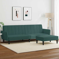 Divano Letto a 2 Posti con Poggiapiedi Verde Scuro in Vellutocod mxl 90772