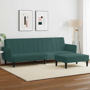 Divano Letto a 2 Posti con Poggiapiedi Verde Scuro in Vellutocod mxl 90772