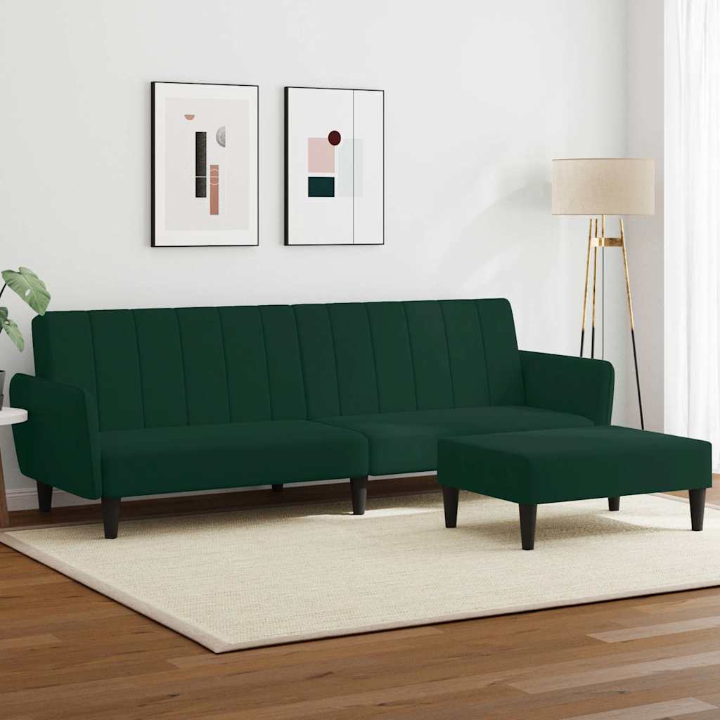 Divano Letto a 2 Posti con Poggiapiedi-Sofa Letto 2 Posti-Daybed Verde Scuro in Velluto 315199
