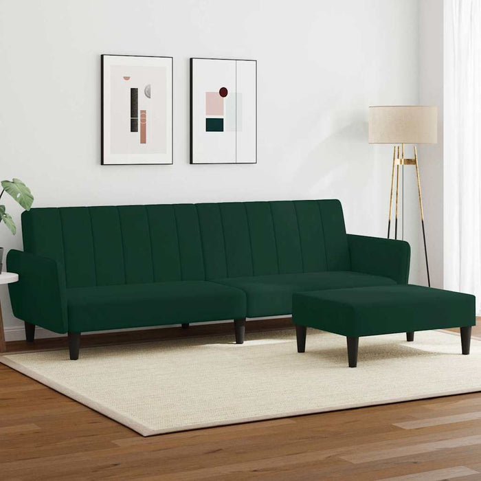 Divano Letto a 2 Posti con Poggiapiedi-Sofa Letto 2 Posti-Daybed Verde Scuro in Velluto 315199