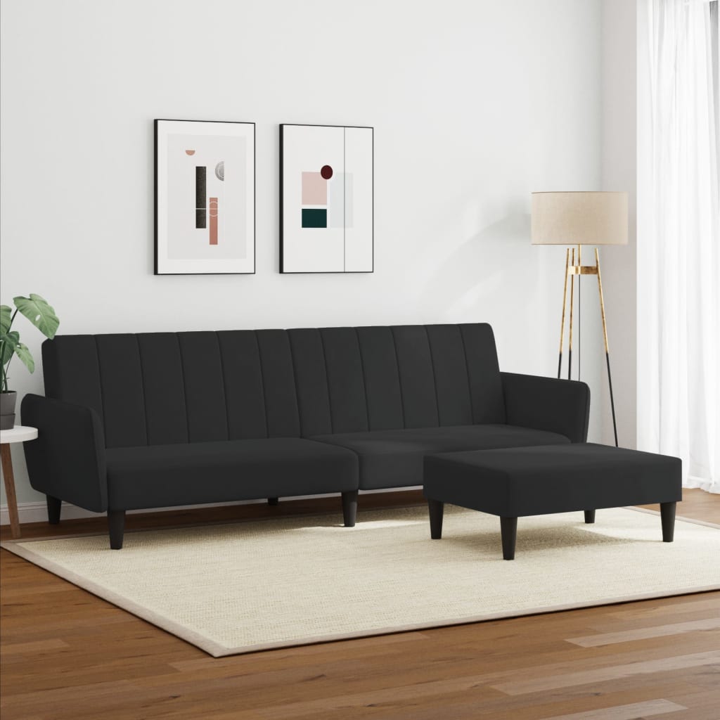 Divano Letto a 2 Posti con Poggiapiedi-Sofa Letto 2 Posti-Daybed Nero in Velluto 700098