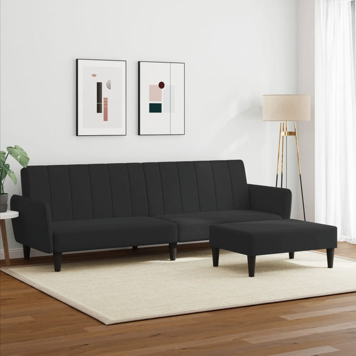 Divano Letto a 2 Posti con Poggiapiedi-Sofa Letto 2 Posti-Daybed Nero in Velluto 700098