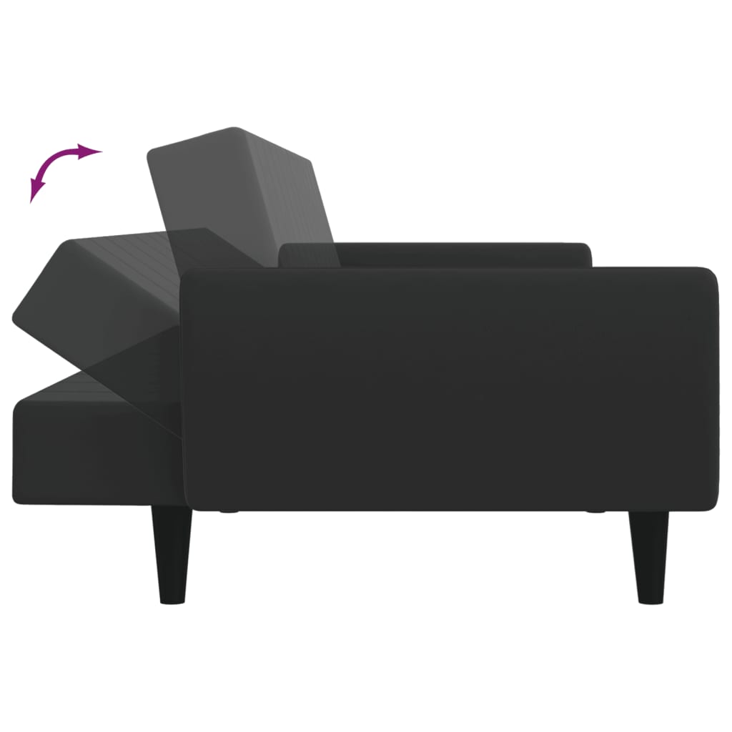 Divano Letto a 2 Posti con Poggiapiedi-Sofa Letto 2 Posti-Daybed Nero in Velluto 700098