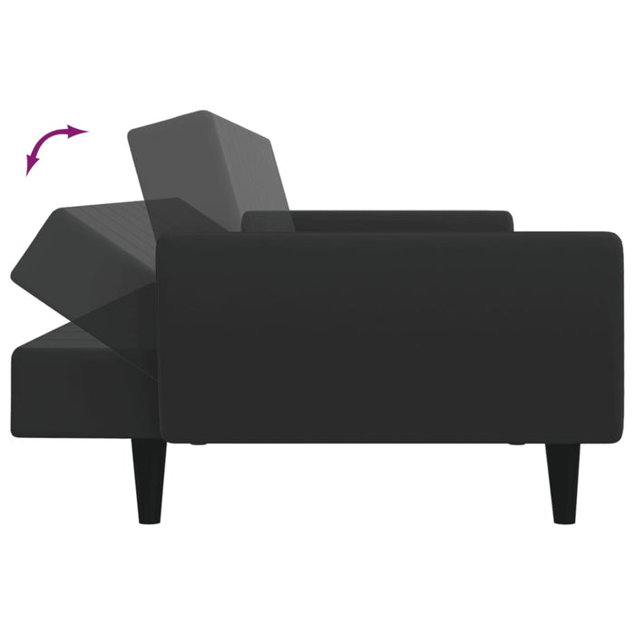 Divano Letto a 2 Posti con Poggiapiedi-Sofa Letto 2 Posti-Daybed Nero in Velluto 700098