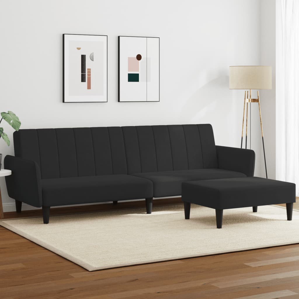 Divano Letto a 2 Posti con Poggiapiedi-Sofa Letto 2 Posti-Daybed Nero in Velluto 700098