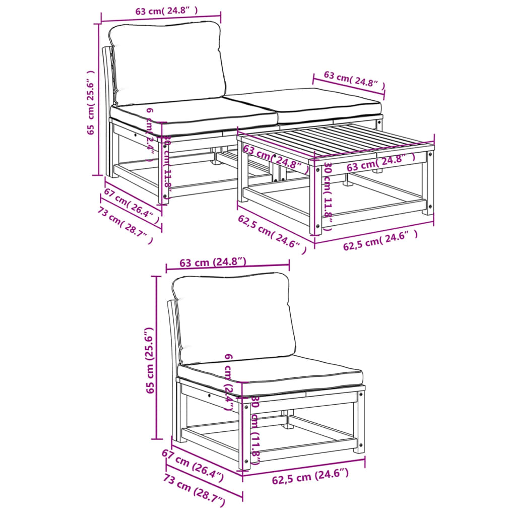 Set Salotto da Giardino 4pz con Cuscini Legno Massello Acacia