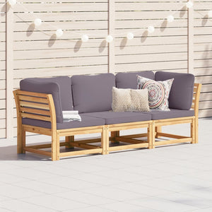 Set Mobili da Giardino 3pz con Cuscini Legno Massello di Acacia