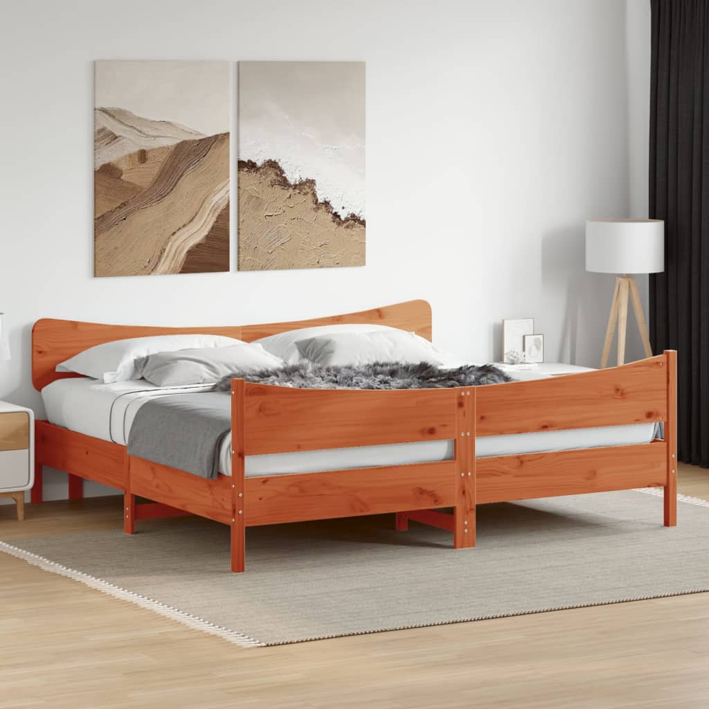 Giroletto senza Materasso-Struttura Letto Marrone Cera 200x200 cm Legno di Pino 943944
