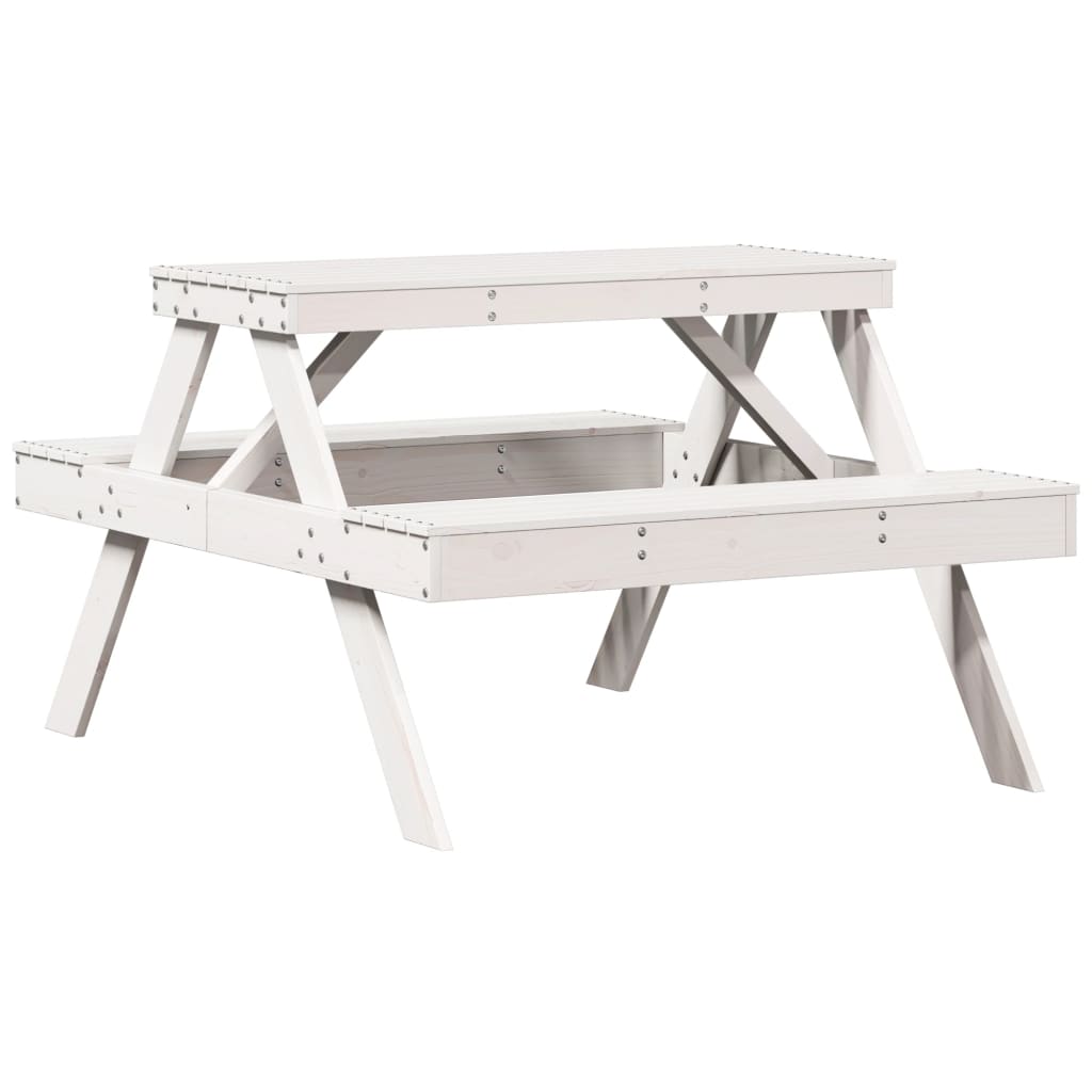 Tavolo da Picnic Bianco 105x134x75 cm in Legno Massello di Pino 832568