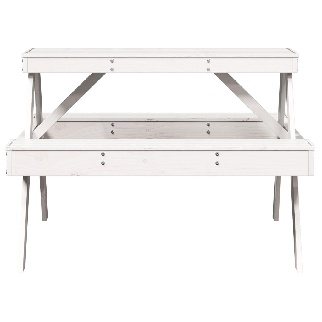 Tavolo da Picnic Bianco 105x134x75 cm in Legno Massello di Pino 832568