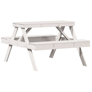 Tavolo da Picnic Bianco 105x134x75 cm in Legno Massello di Pino