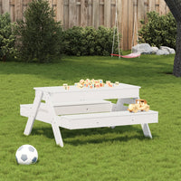 Tavolo Picnic con Sabbiera Bambini Bianco Legno Massello Pino 832593