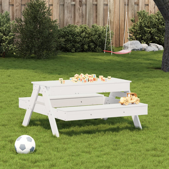 Tavolo Picnic con Sabbiera Bambini Bianco Legno Massello Pino 832593