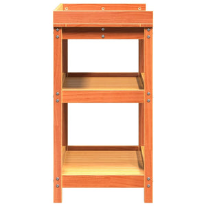 Tavolo Invaso con Ripiani-Tavolo da Lavoro con Ripiani Marrone 82,5x45x86,5 cm Massello Pino