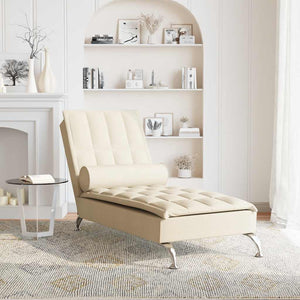 Chaise Longue Massaggi con Capezzale Crema in Tessuto