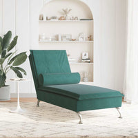 Chaise Longue Massaggi con Capezzale Verde Scuro in Velluto 379452