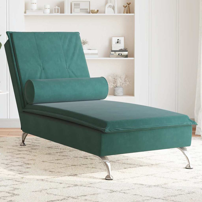Chaise Longue Massaggi con Capezzale Verde Scuro in Velluto 379452