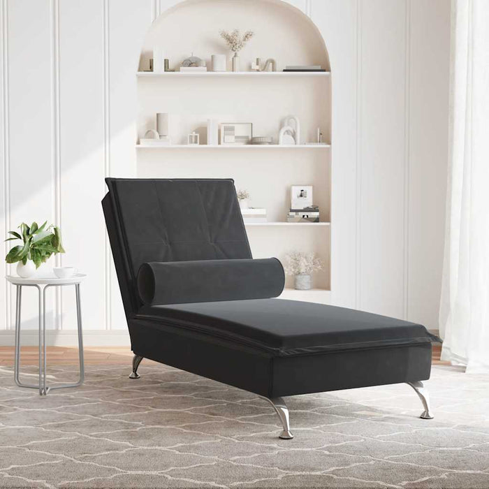 Chaise Longue Massaggi con Cuscino a Rullo Nero in Velluto 379455