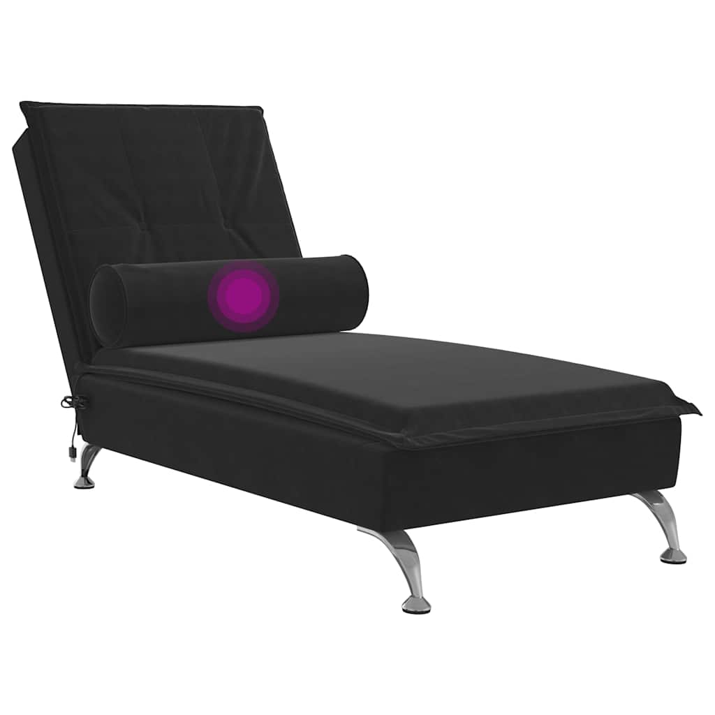 Chaise Longue Massaggi con Cuscino a Rullo Nero in Velluto 379455
