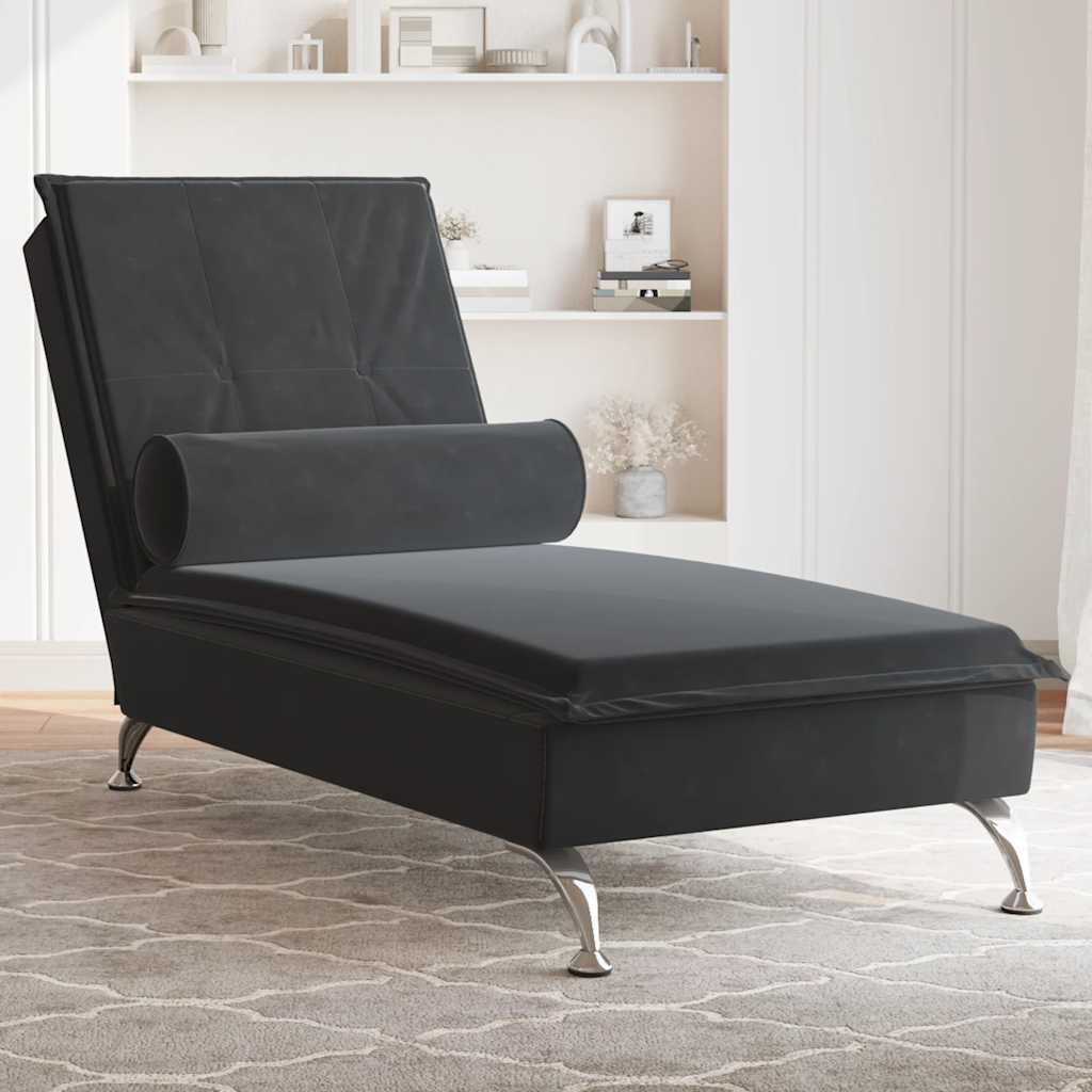 Chaise Longue Massaggi con Cuscino a Rullo Nero in Velluto 379455