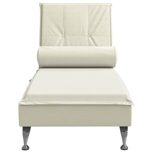 Chaise Longue Massaggi con Cuscino a Rullo Crema in Velluto