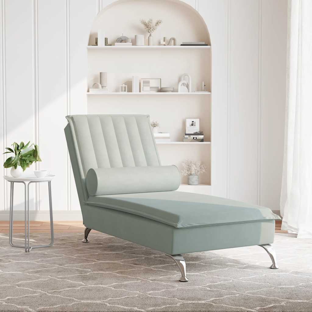 Chaise Longue Massaggi Cuscino a Rullo Grigio Chiaro in Velluto 379459