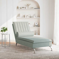 Chaise Longue Massaggi Cuscino a Rullo Grigio Chiaro in Velluto 379459