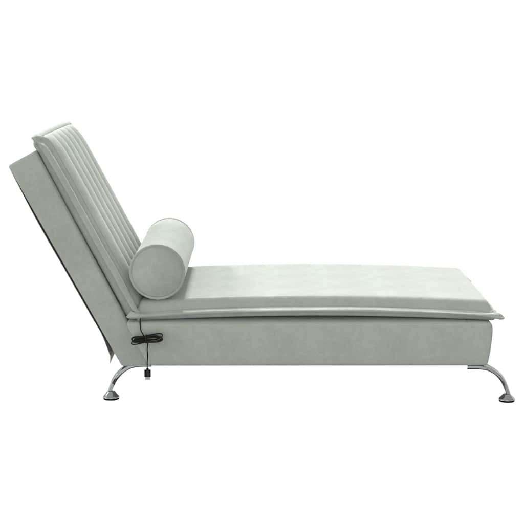 Chaise Longue Massaggi Cuscino a Rullo Grigio Chiaro in Velluto 379459